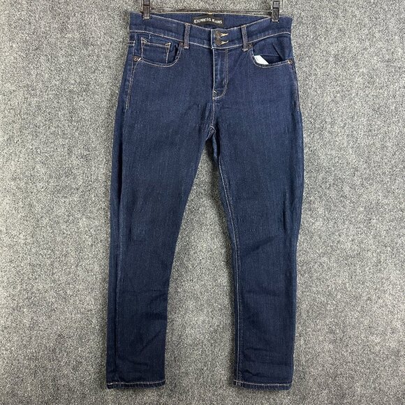 Express Jeans Womens 8 Cropped Legging Mia Mid Rise Dark Wash Cotton Stretch - Picture 1 of 8